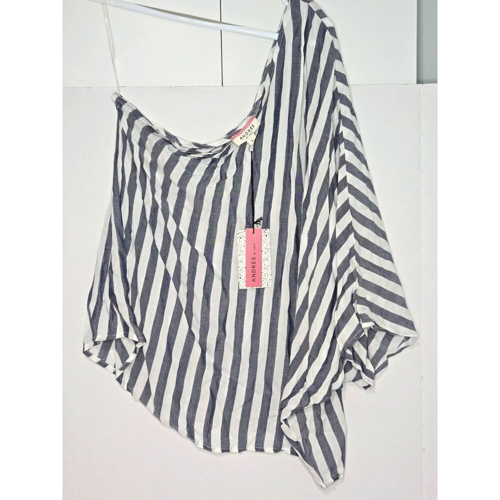 Andrée by Unit One Shoulder Top | Women's Size L | Blue Stripe Poncho Blouse NWT